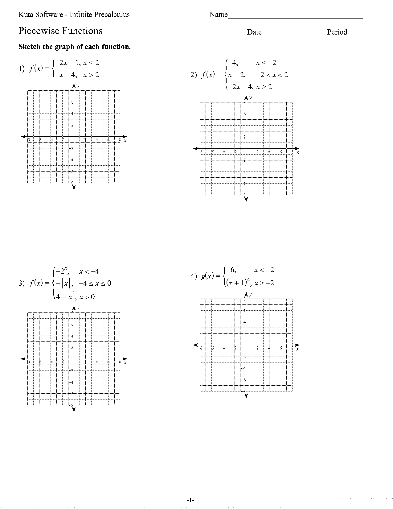 precalculus functions review worksheets