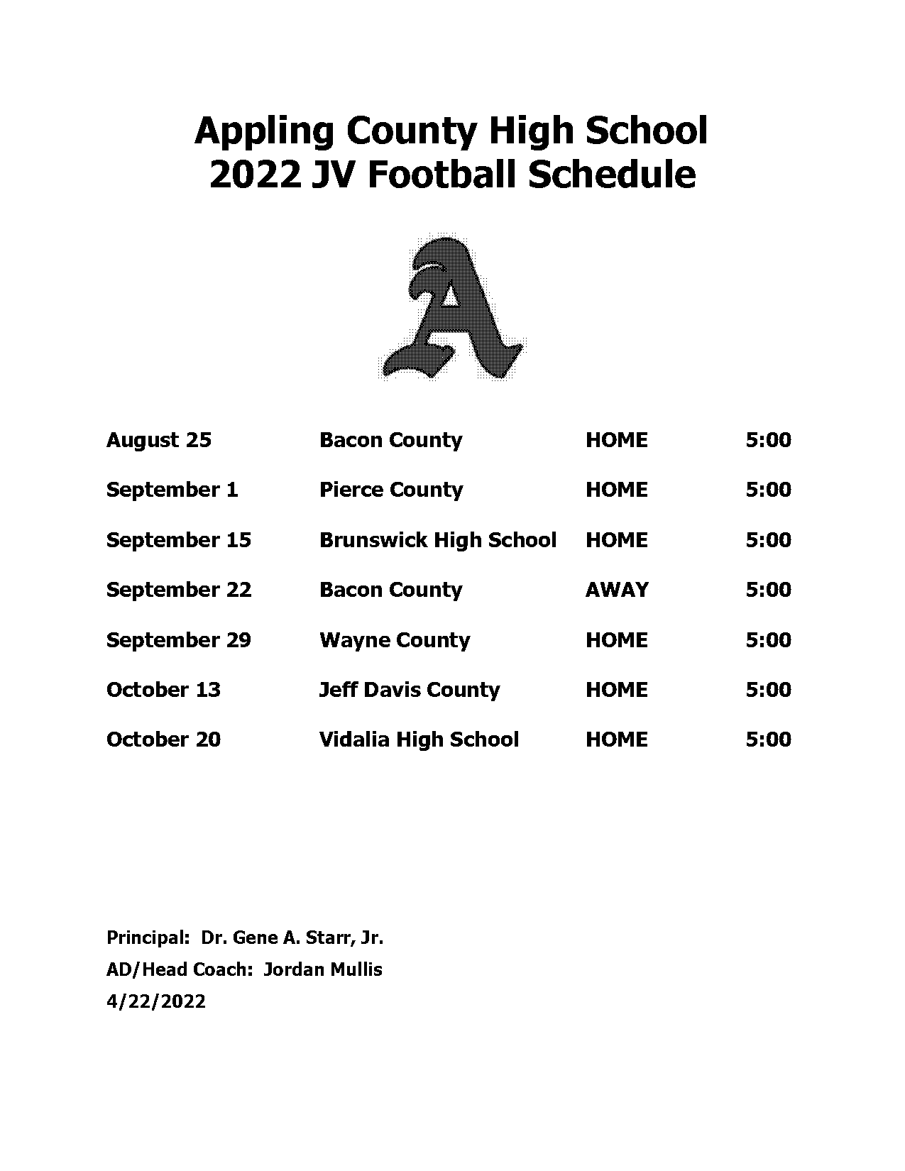 bacon county high school football schedule