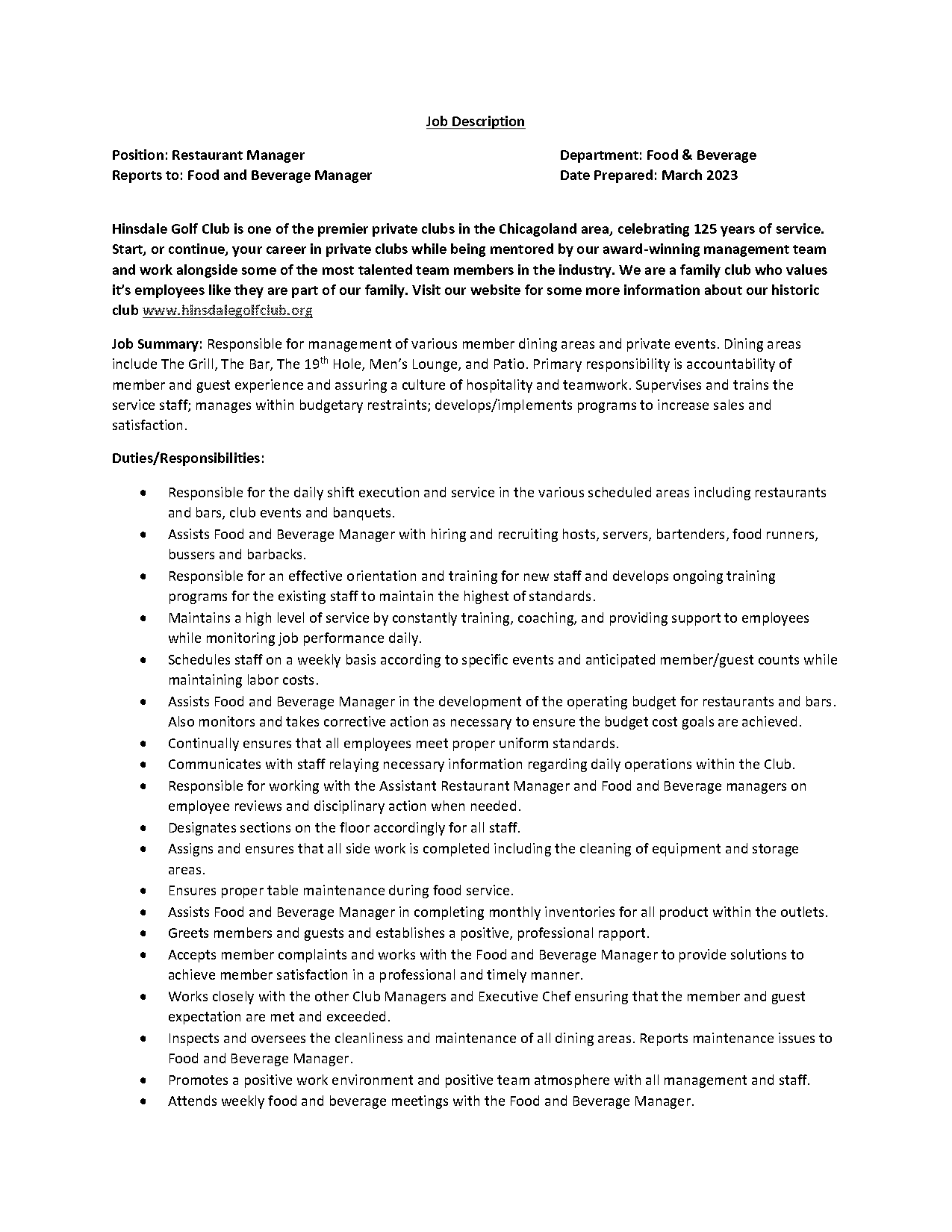 fine dining restaurant manager resume