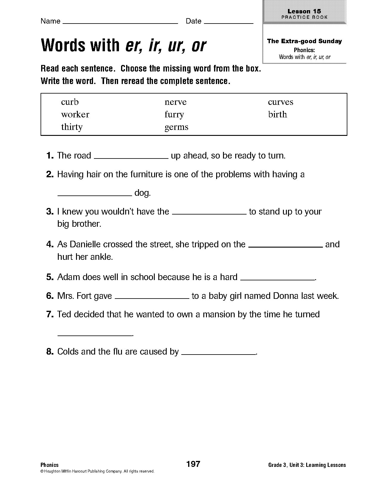 ir ur words worksheet