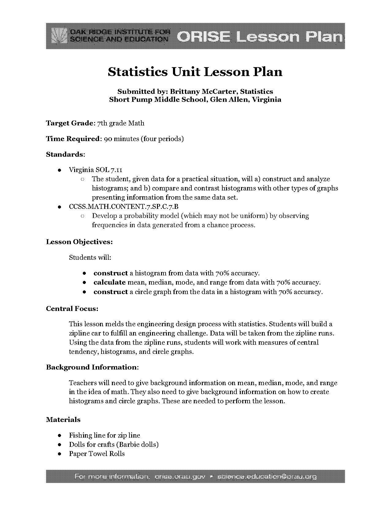 lesson plan on mean median mode and range