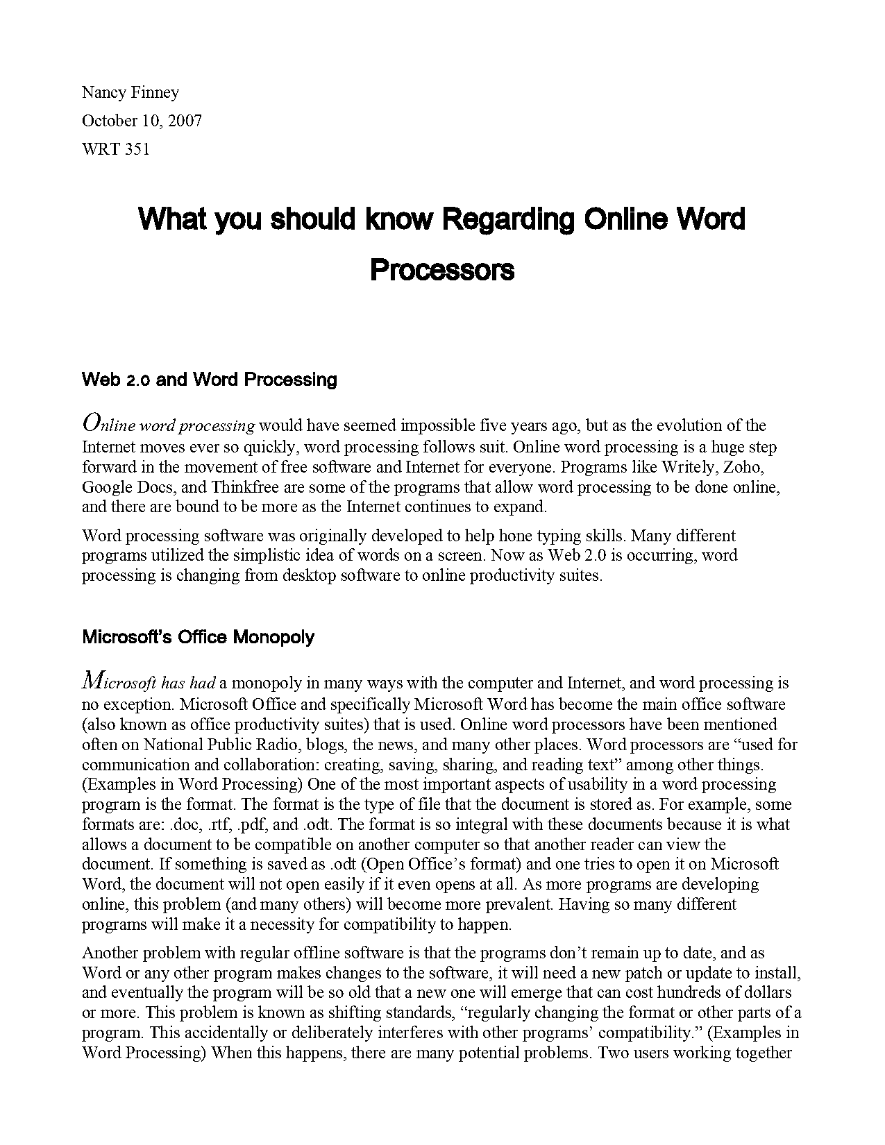 example of word processing software application