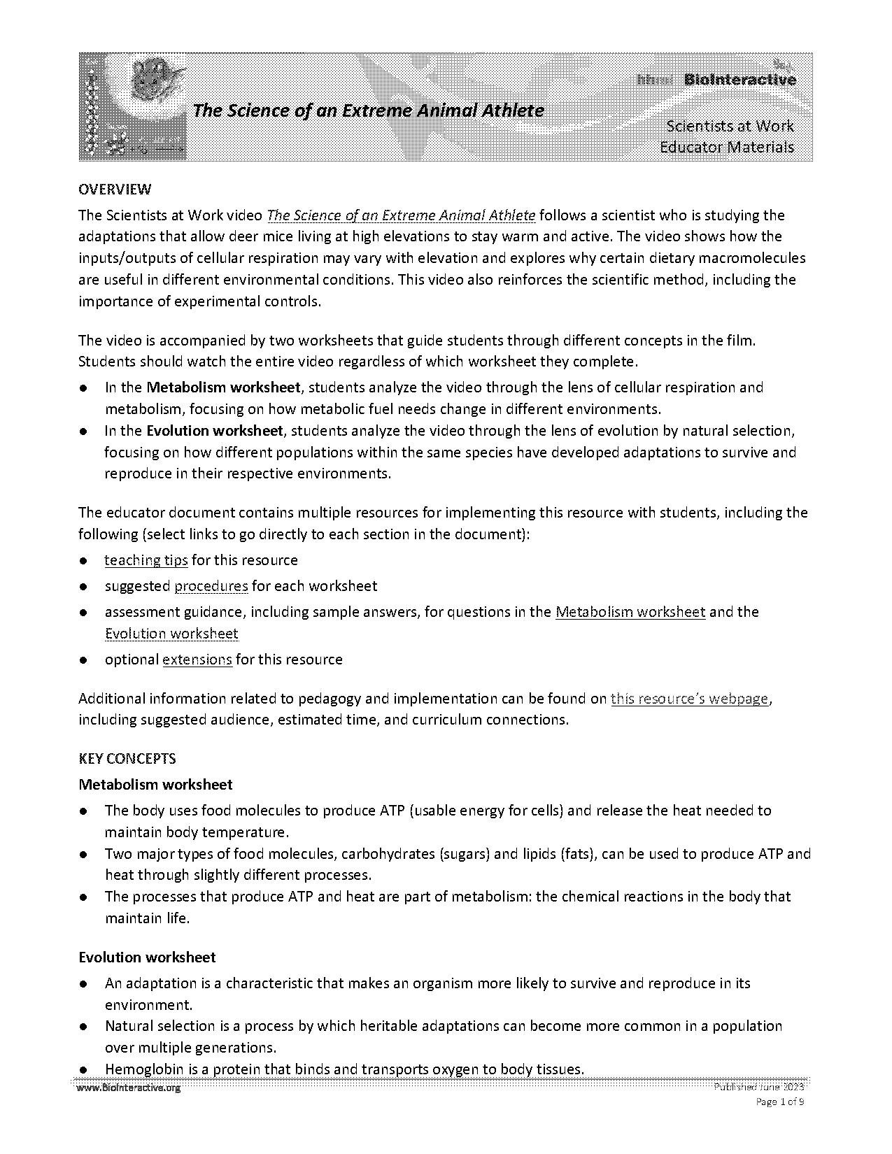 type of sciences worksheet