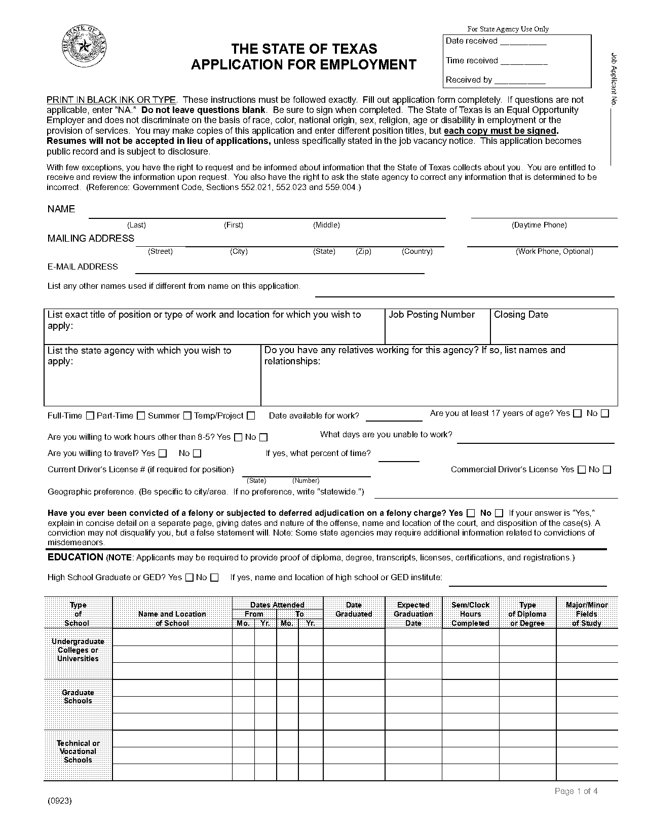 application for employment template word