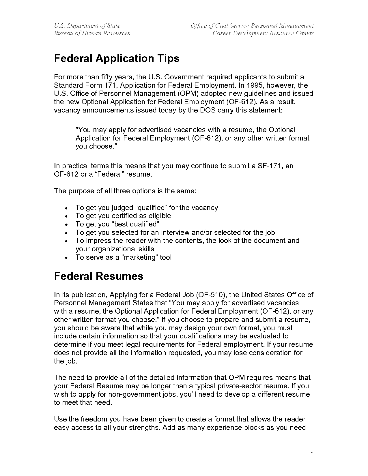 civil service application advice