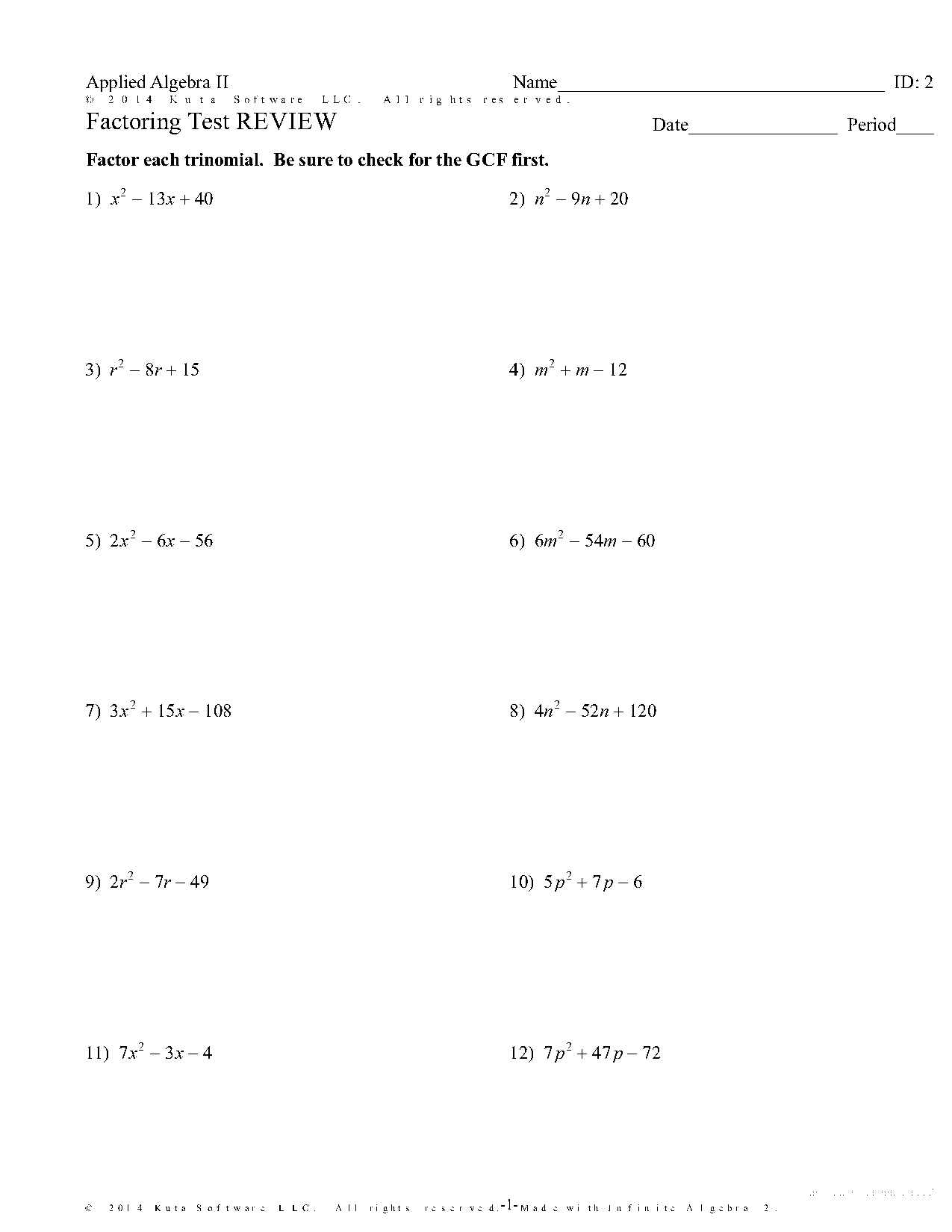 factoring test review worksheet