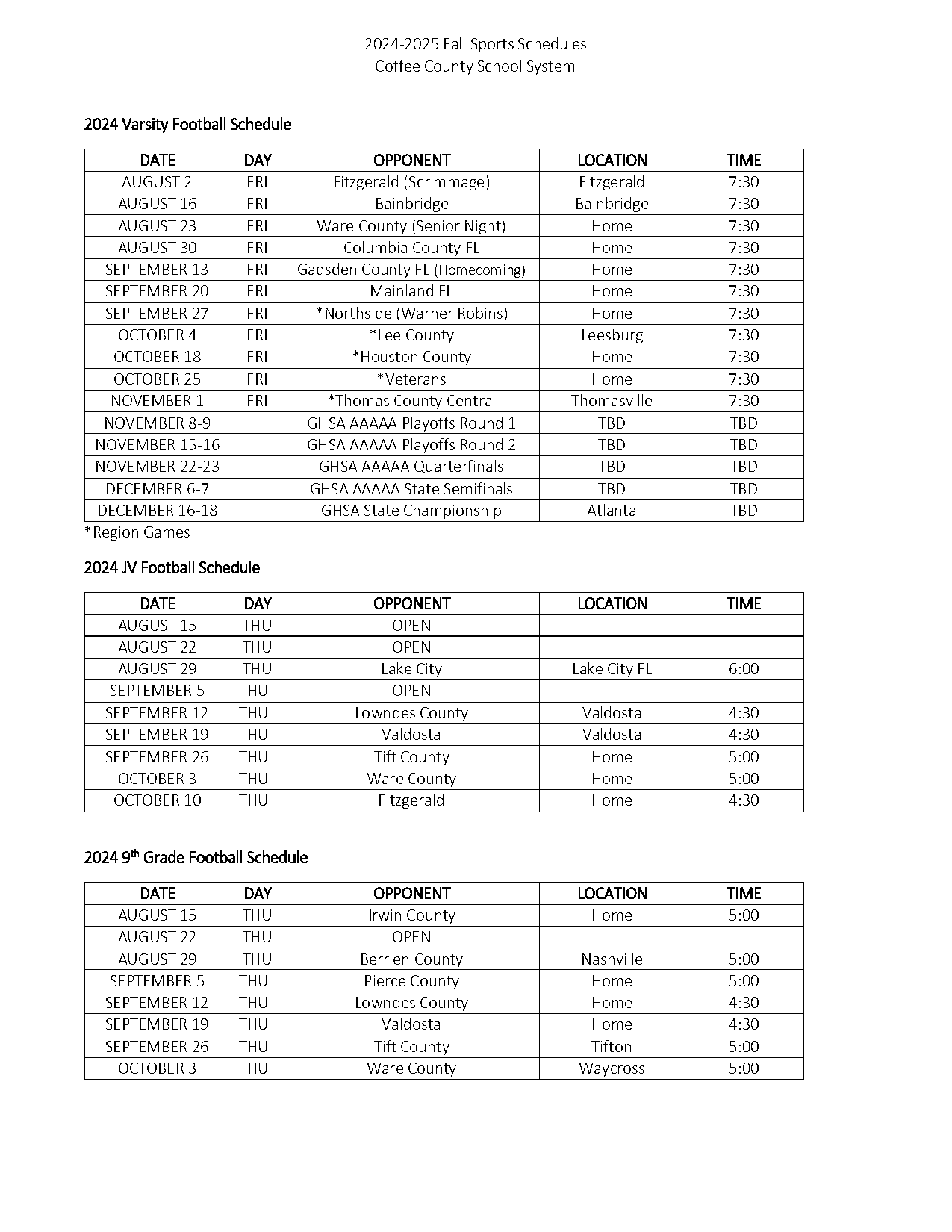 bacon county high school football schedule