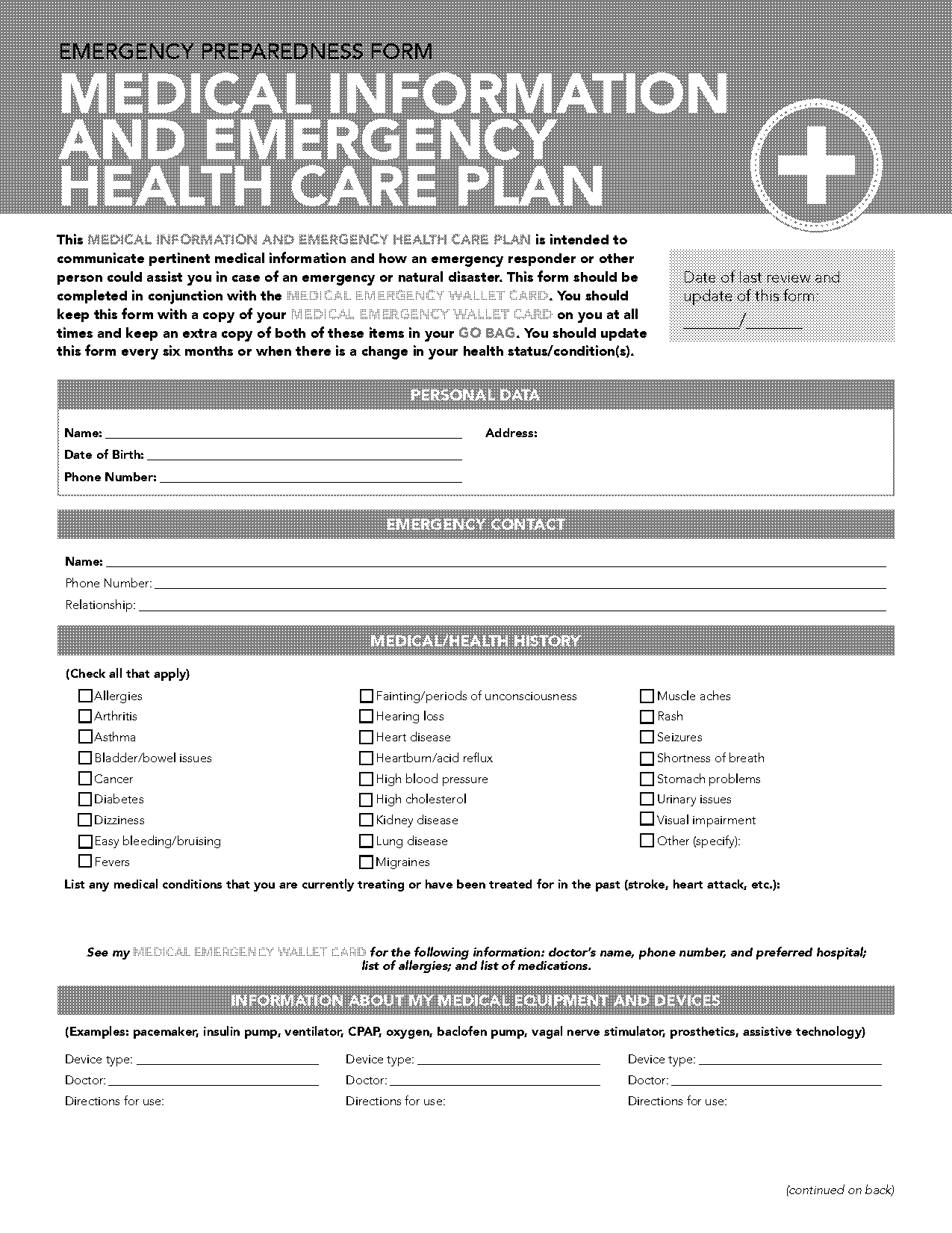 printable emergency medical information form