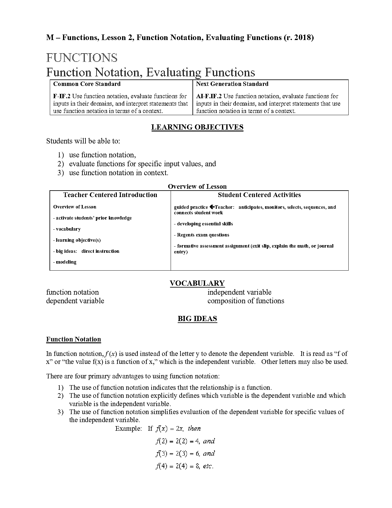 how to do function notation and evaluating functions