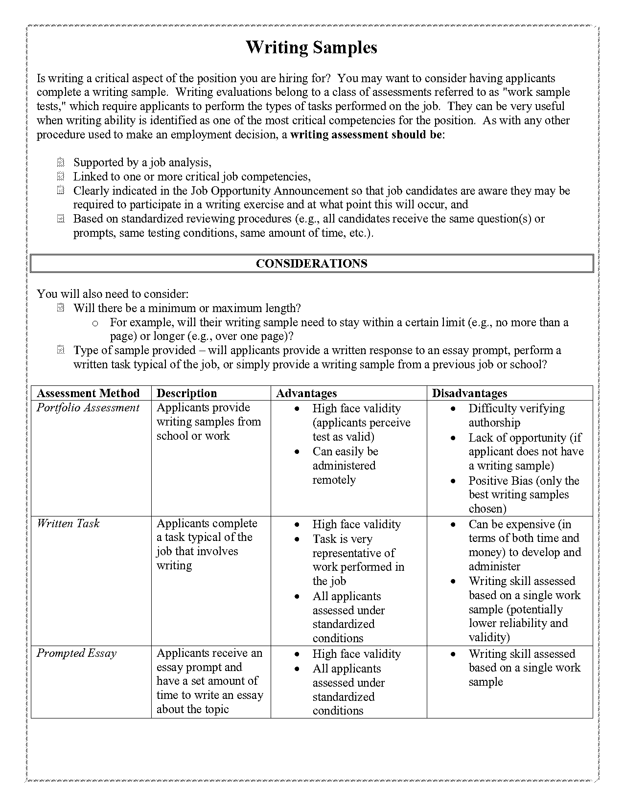 work sample test examples