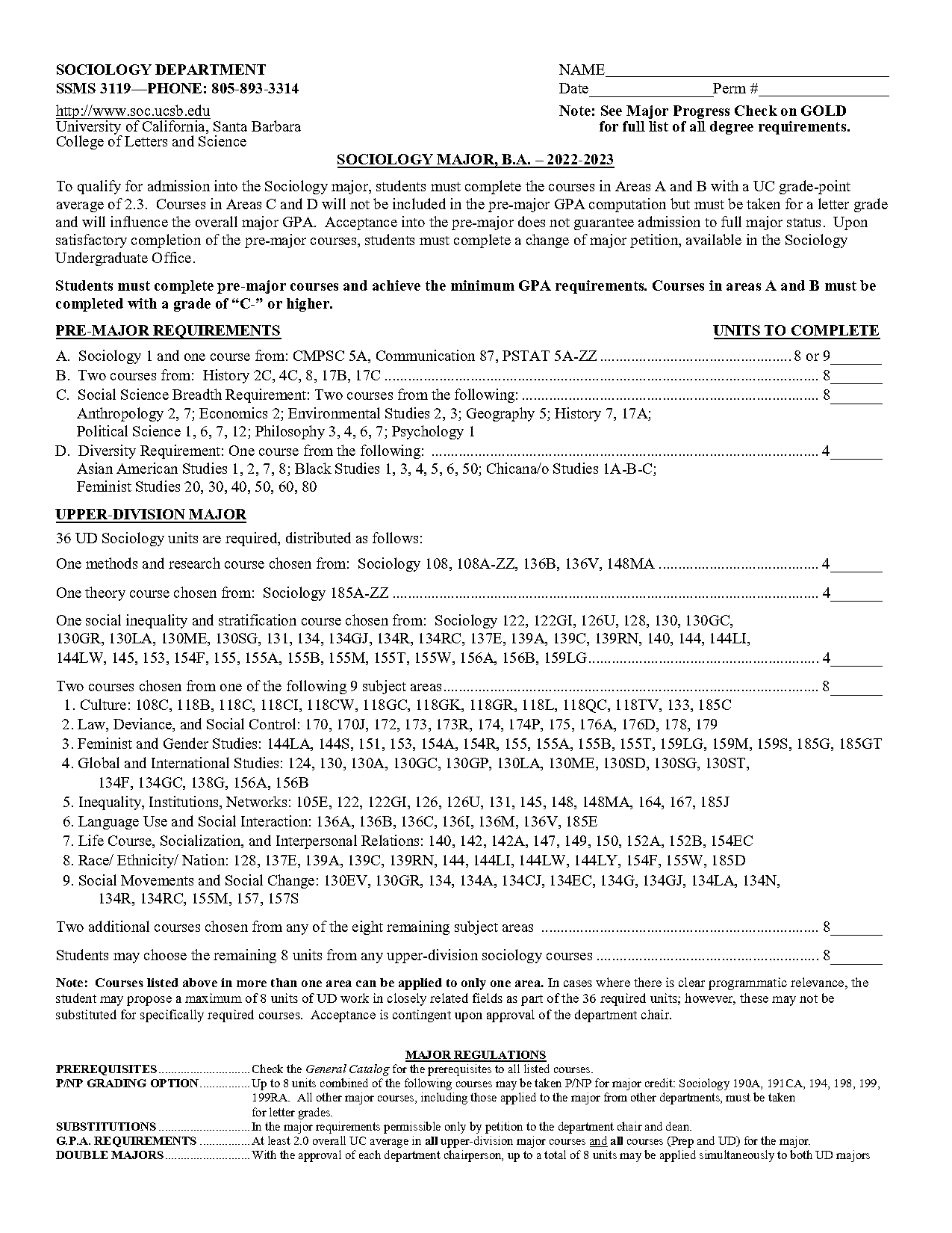 ucsb psych graduate major requirement