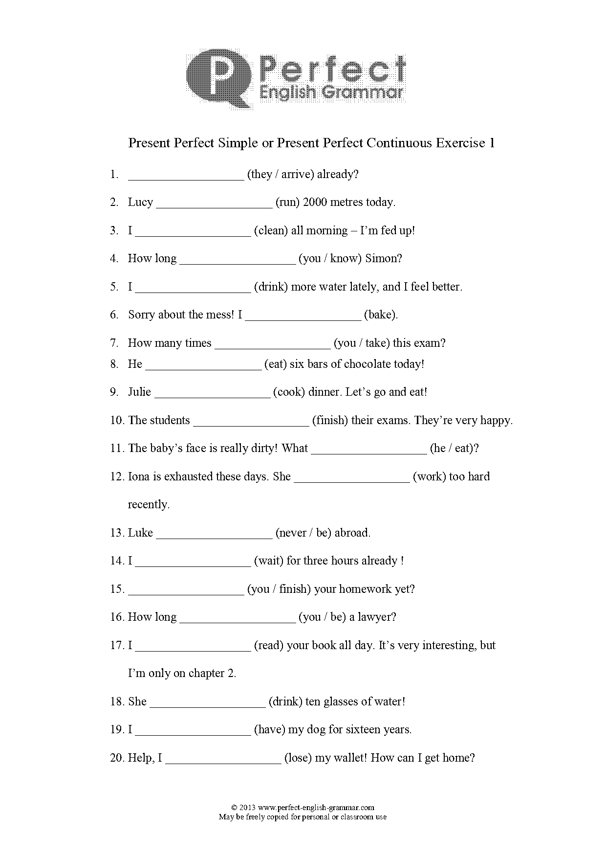 present perfect simple and continuous grammar