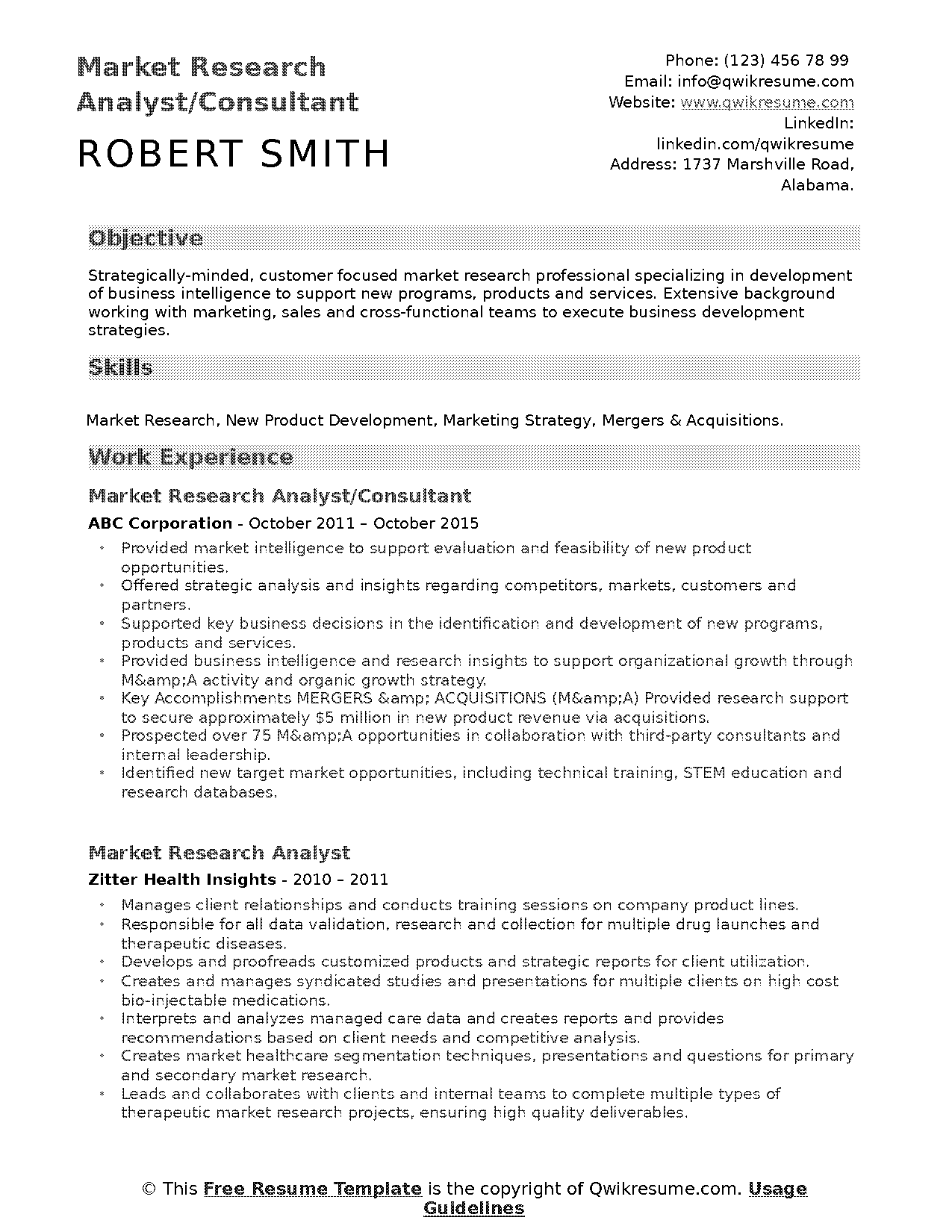 market research analyst resume