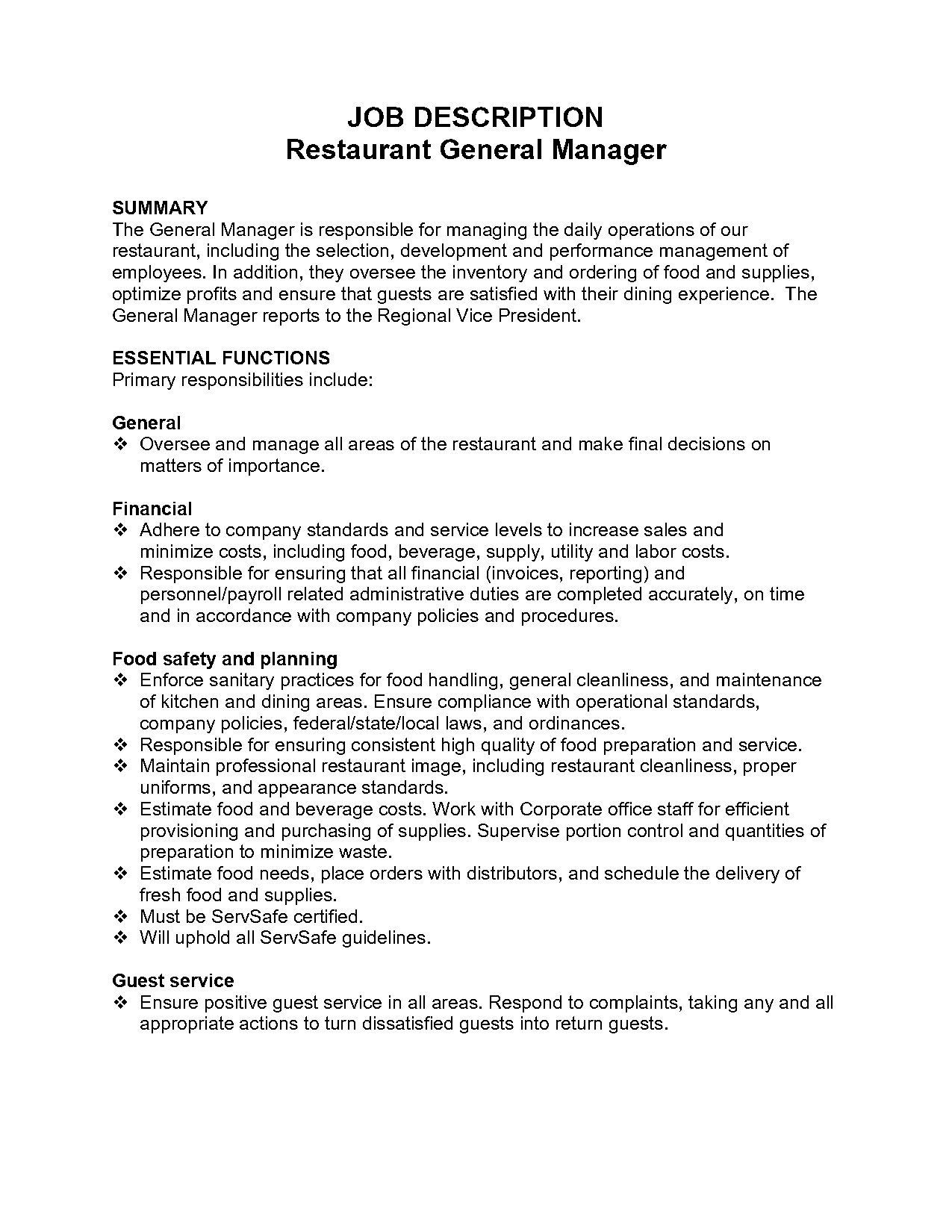 fine dining restaurant manager resume