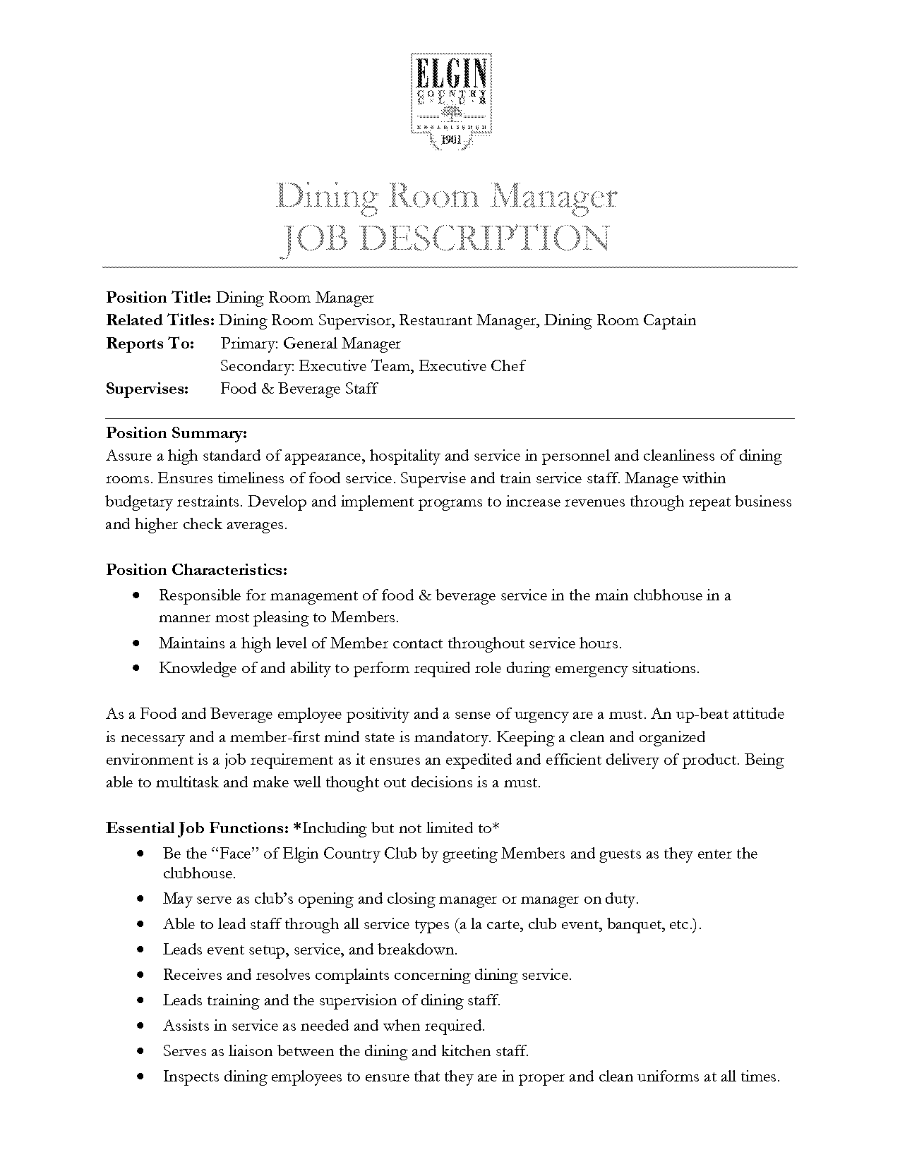 fine dining restaurant manager resume