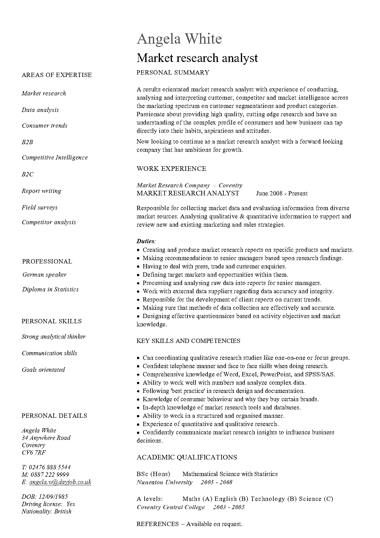 market research analyst resume