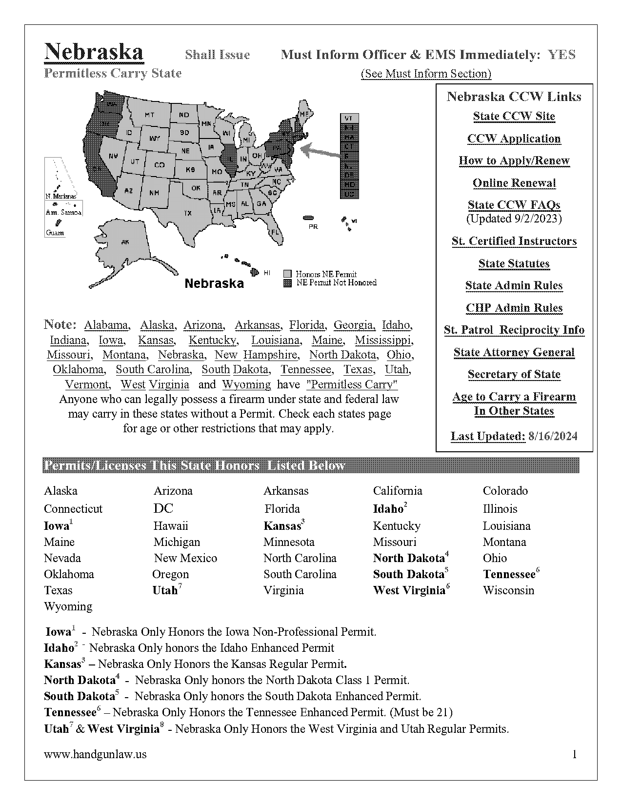 nebraska age requirment for shooting handguns