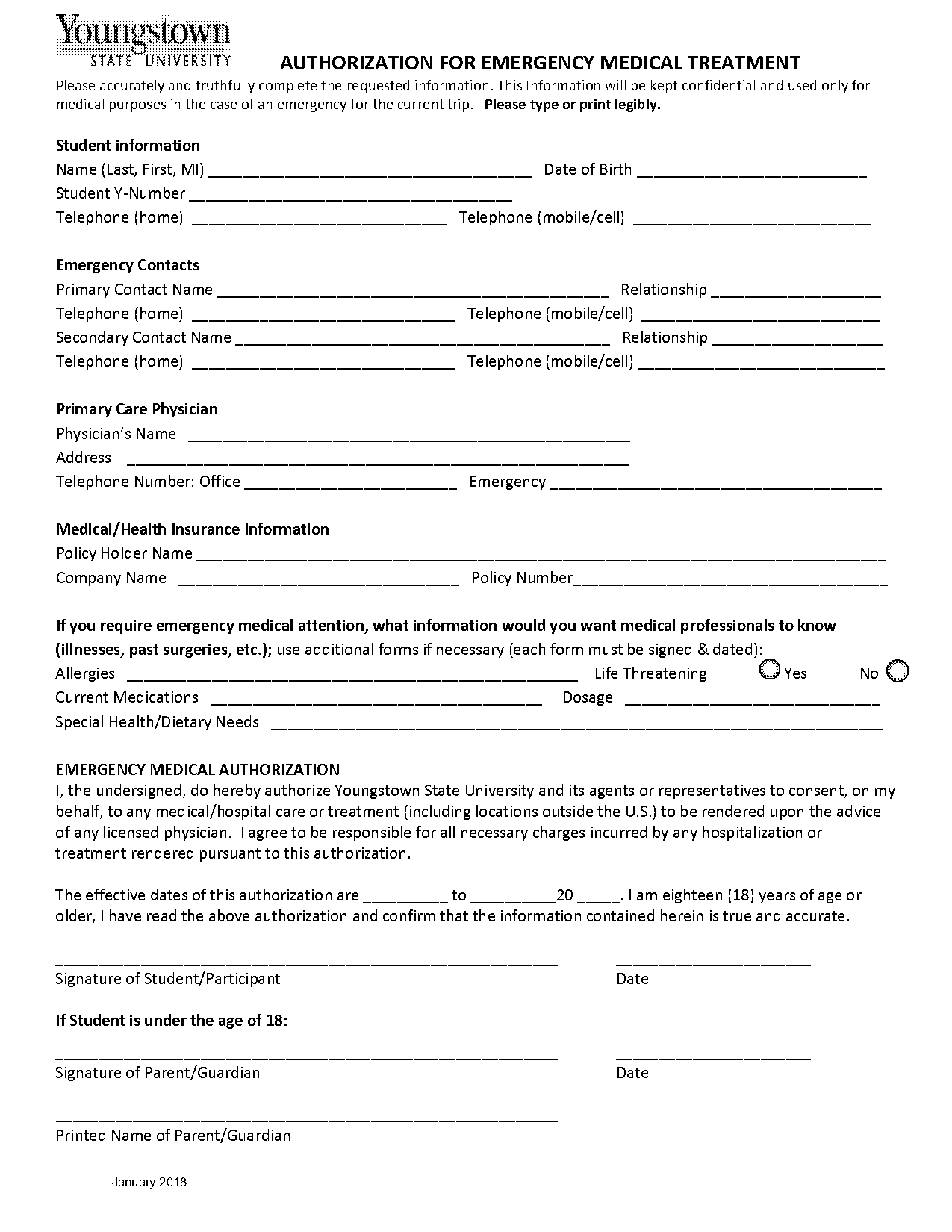 printable emergency medical information form