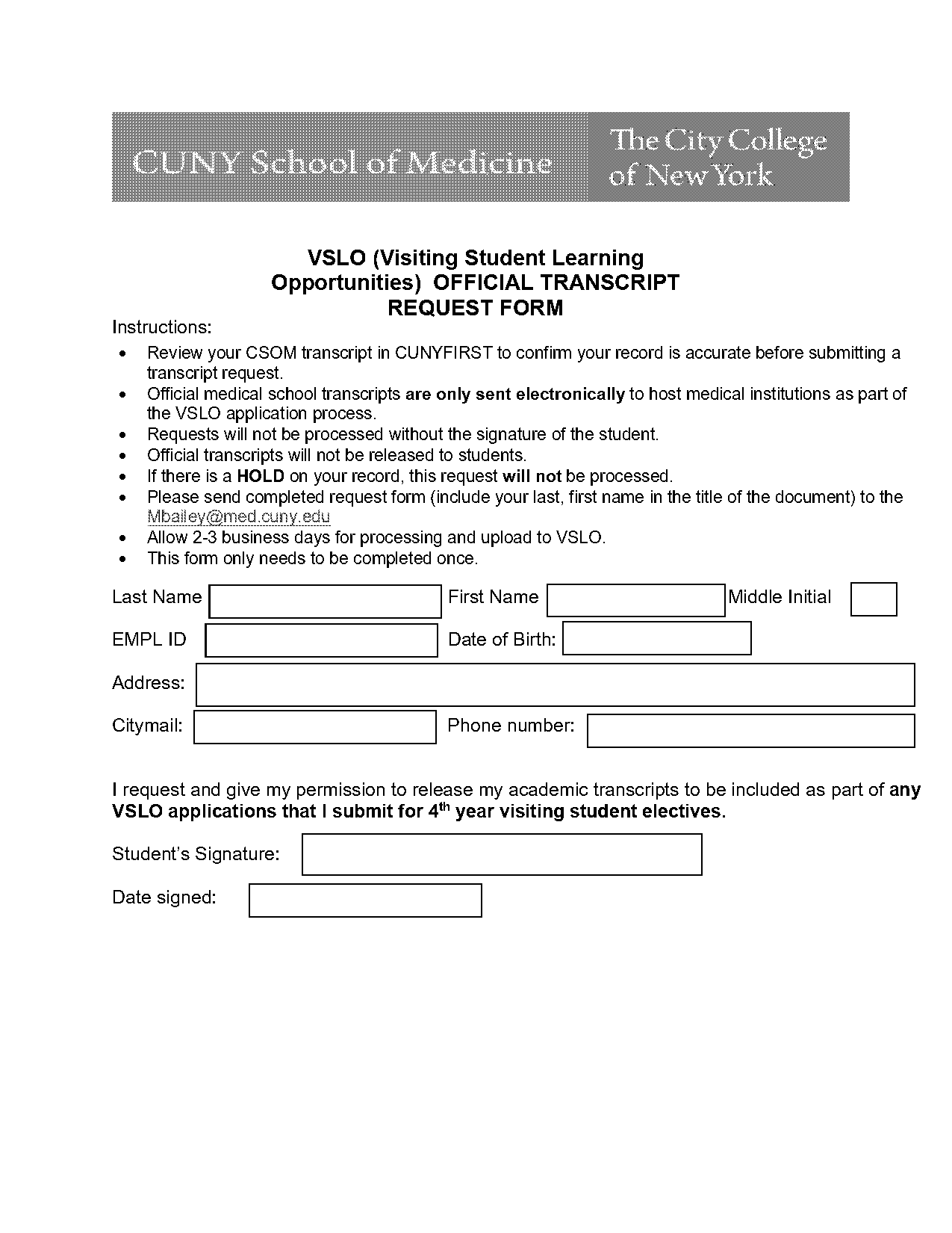 ccny transcript request online