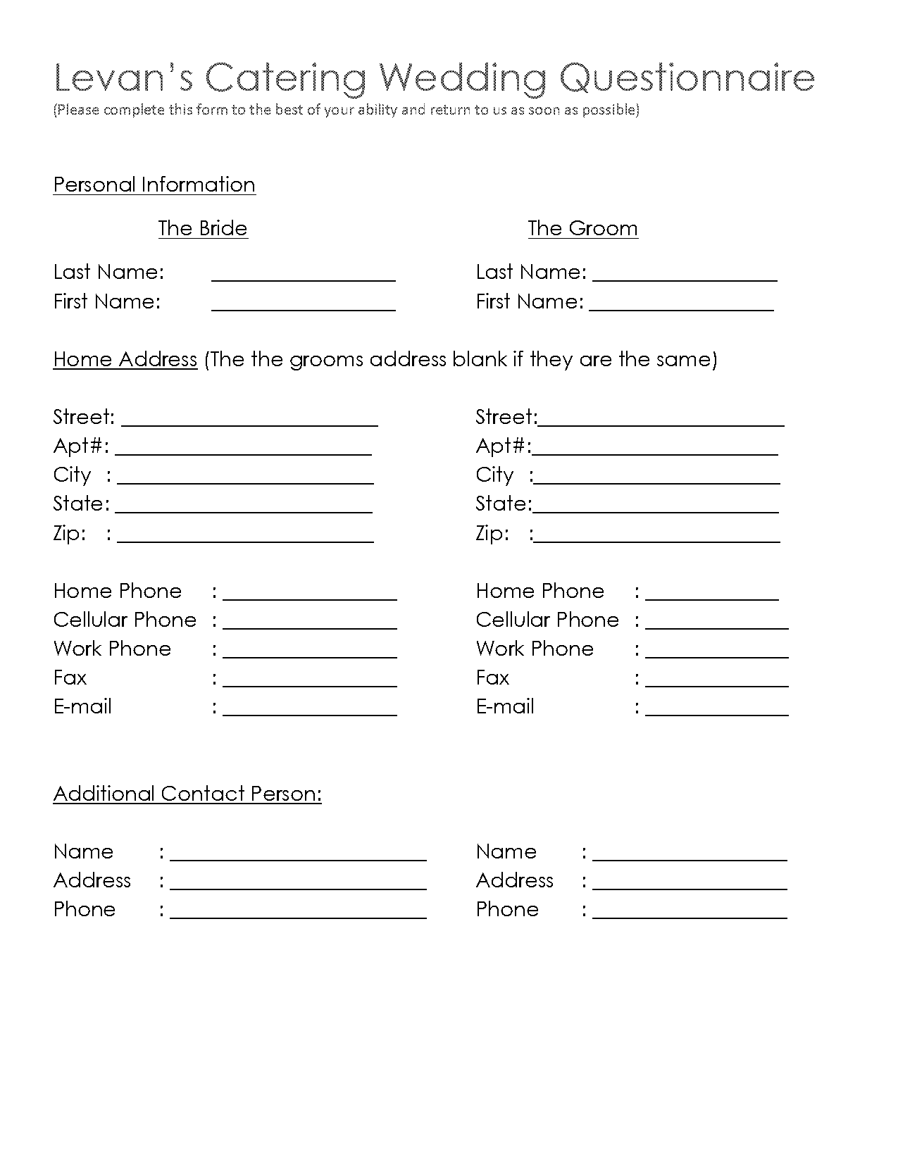 bride and groom ceremony questionnaire