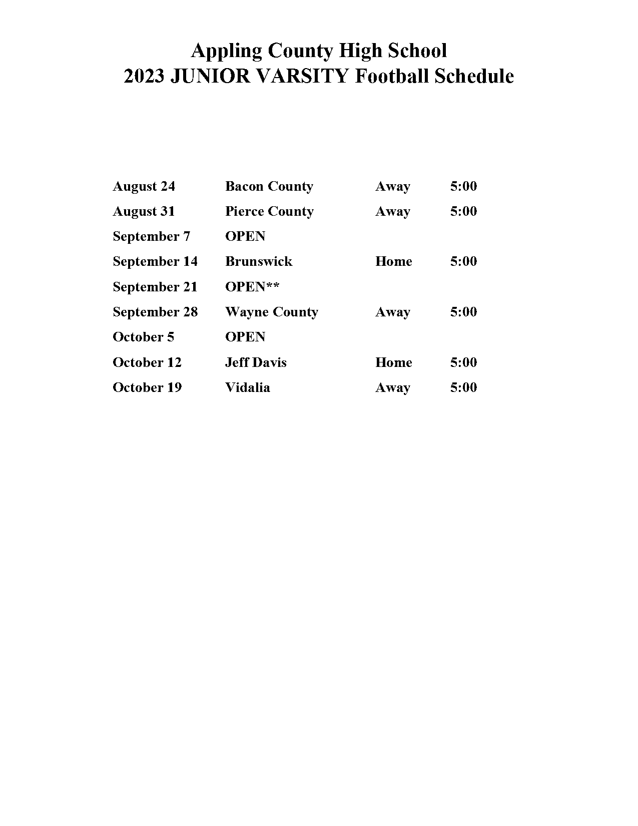 bacon county high school football schedule