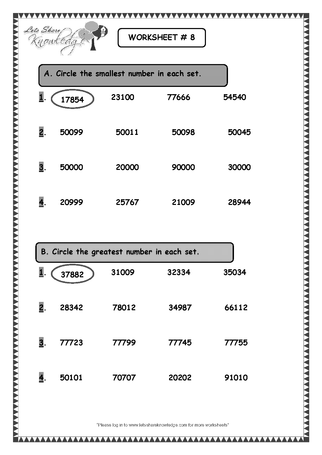 circle the largest number worksheet