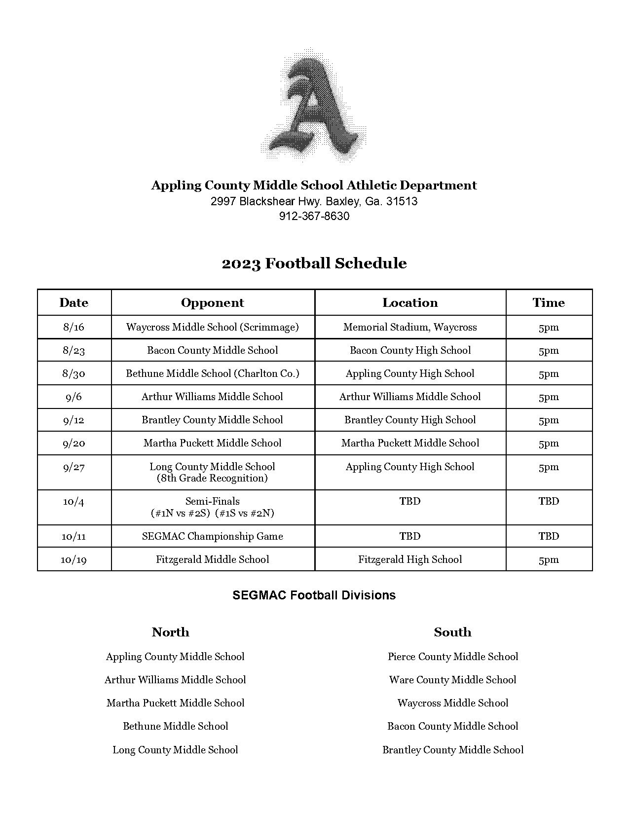 bacon county high school football schedule